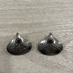 Vintage Red Stone 925 Sterling Silver Abstract Geometric Earrings